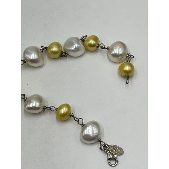 Deidda Firenze Italy Yellow White Baroque Pearl Bracelet Sterling Silver 8.25 - Picture 4 of 10
